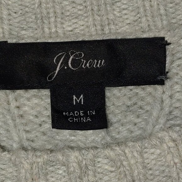 J.Crew CABLE FUZZY WOOL BLEND CREW NECK SWEATER Size M Grey/Cream - Picture 2 of 6